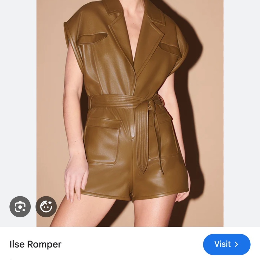 SAYLOR Olive Sleeveless Faux-Leather Belted Romper Jacket - Picture 2 of 4